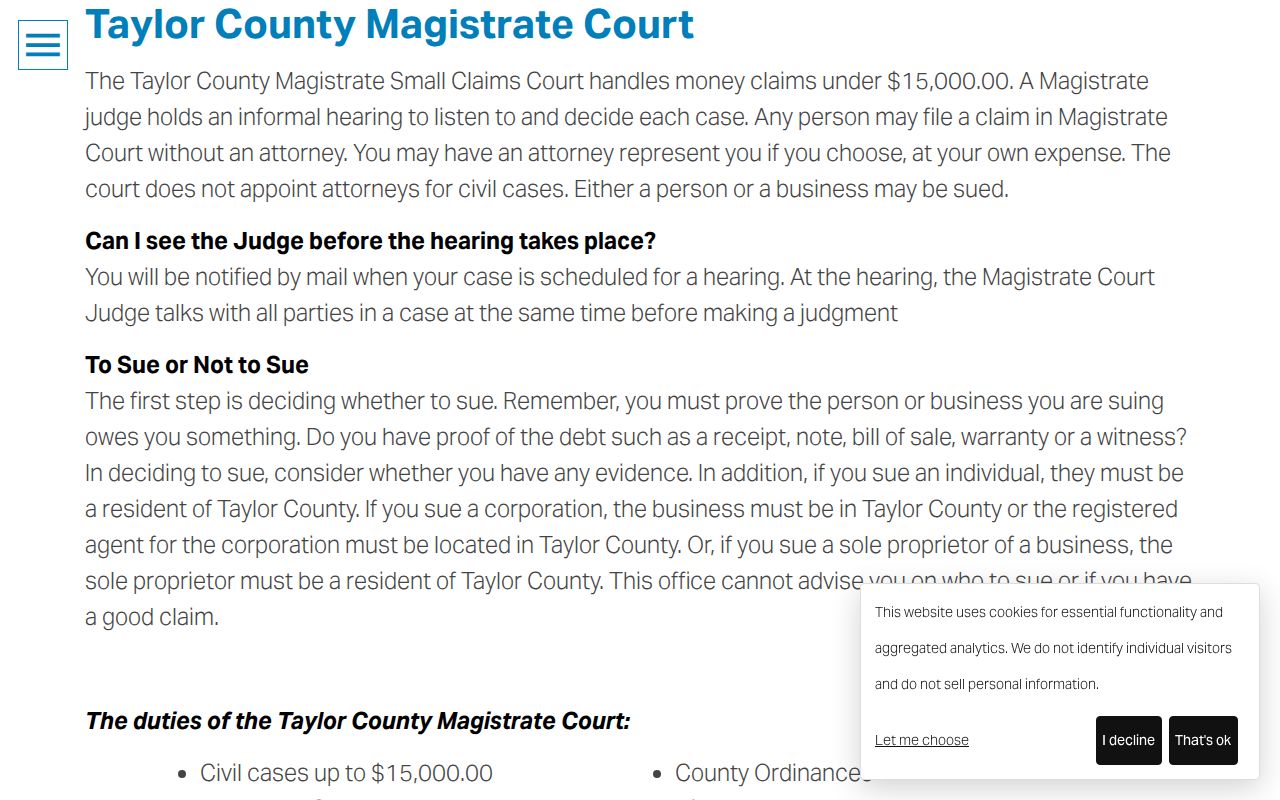 Taylor County Magistrate Court traffic warrant duties